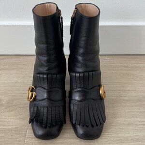 Gucci Gg Marmont Fringe Leather Ankle Boots black size 35 european